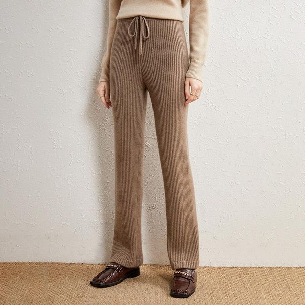 

women's pants & capris fashionable drape feel 100% cashmere womens knitted loose-fitting, Black;white