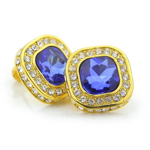 

stud hip hop iced out rhinestone gold blue red big stone women men fashion earrings jewelry gift for him, Golden;silver