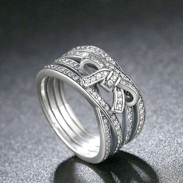 

cluster rings 925 sterling silver ring delicate sentiments ribbon twisting for women wedding party gift fine jewelry, Golden;silver