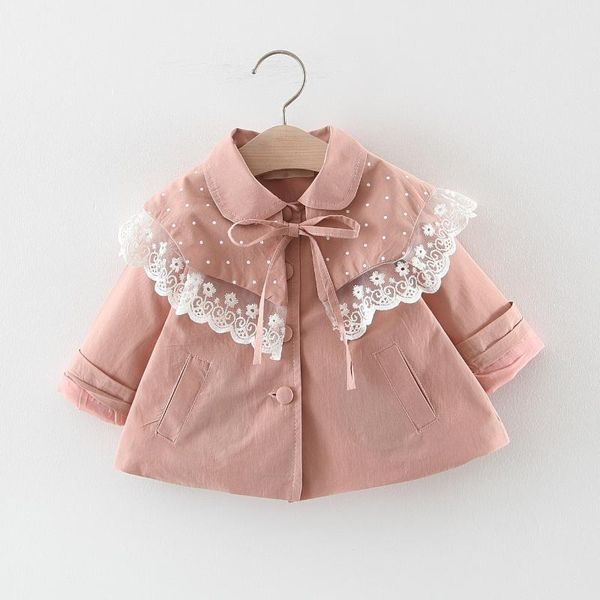 

born baby girls windbreaker korean fashion lace stitching large lapel toddler trench coat kids clothing outwear, Blue;gray