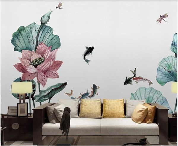 

wallpapers custom mural on the wall wallpaper 3 d chinese ink lotus flower carp background home decor po in living room