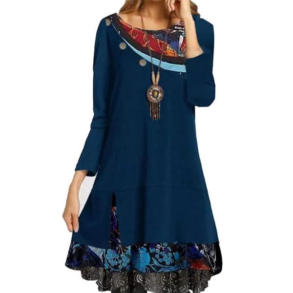 

casual dresses women dress long sleeve loose spring floral print mini partywear for bohemian elegant patchwork plus size, Black;gray