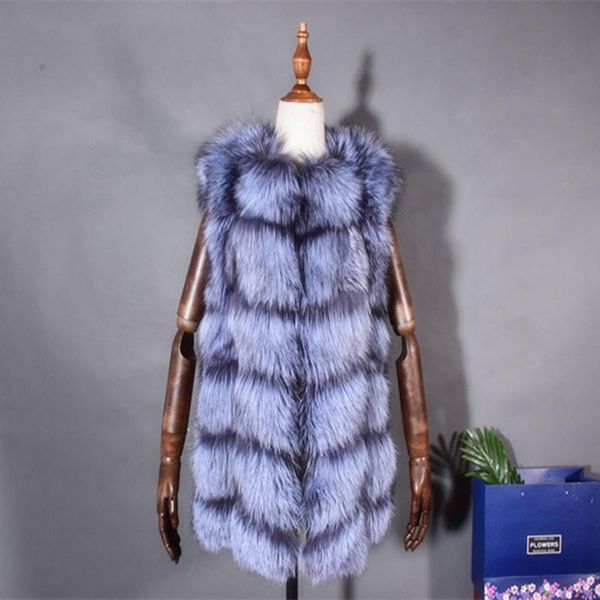 

women's fur & faux brand silver vest fashion warm winter natural coat, Black