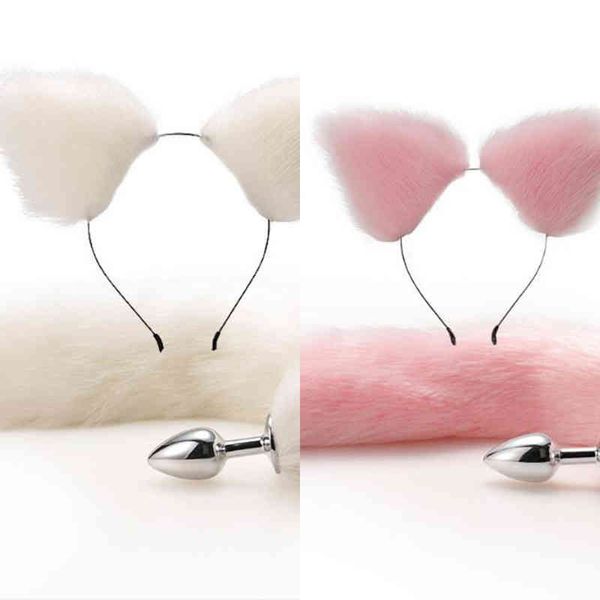 Nxy Giocattoli anali Fox Tail Sex Butt Plug Set con Hairpin Kit Butplug Massaggiatore prostatico per coppie Cosplay 1218