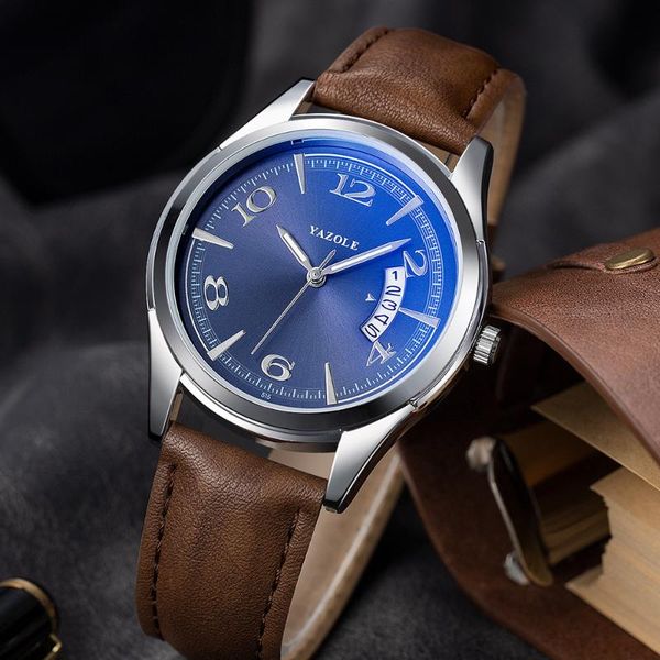 

wristwatches quartz wristwatch men's watch relogio masculino yazole brand men business calendar waterproof leather reloj hombre 2021, Slivery;brown