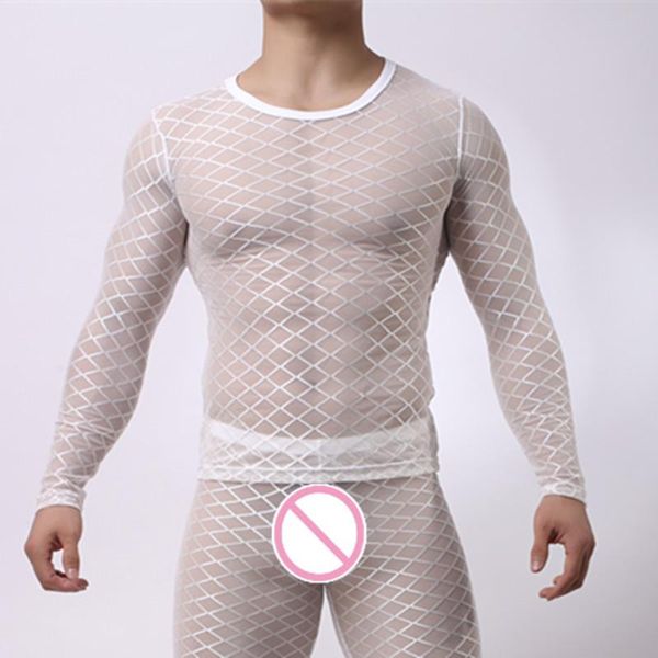 

men's t-shirts fashion mens argyle transparent mesh t shirts gay male exotic tshirt club wear fetish sleepwear t-shirt undershirt, White;black