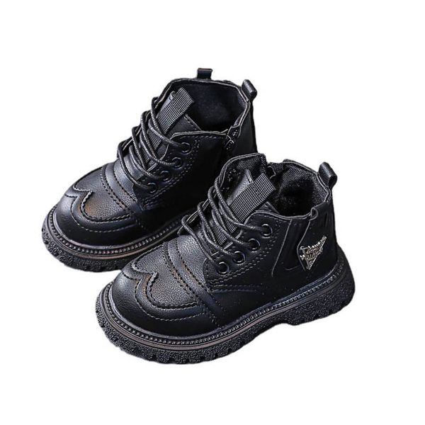 

kids boots baby shoes childrens footwear girls boys short boot autumn winter leather shoe b8336, Black;grey
