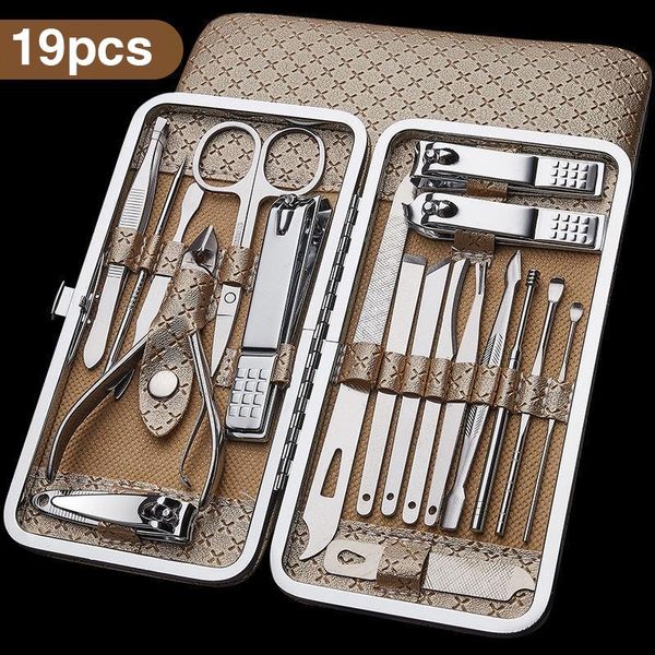 

nail art kits 19pcs/set double-end silver cuticle remover stainless steel finger dead skin cut manicure stirring rods pusher tool