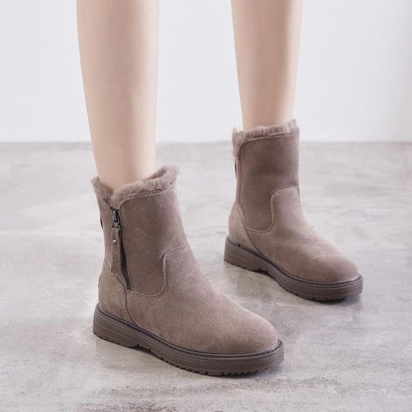 

genuine leather winter shoes women snow boots warm cold woman ankle female height increasing 4.5cm yx1668, Black