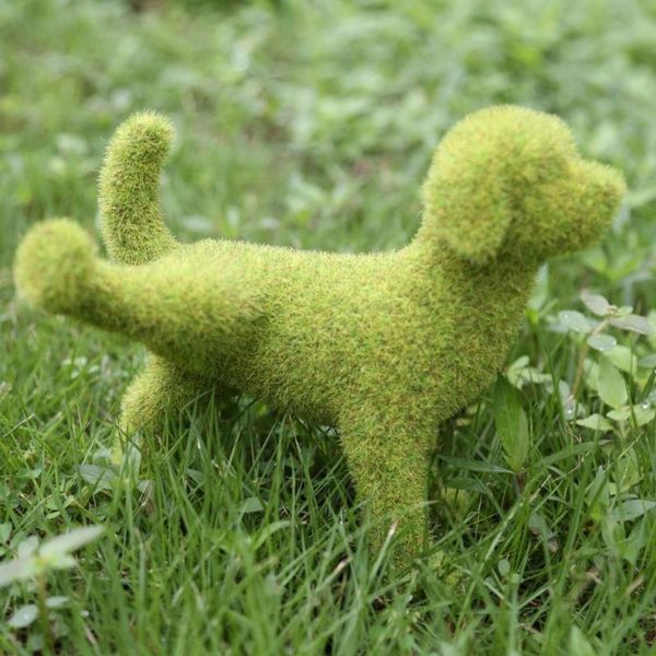 

decorative flowers & wreaths outdoor courtyard green fuzzy flockedee dog statues artificial moss grass cute puppy animal figurines sculpture