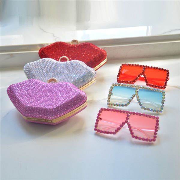 

evening dress bag rhinestone lip lady clutch bags crystal party handbag with glasses
