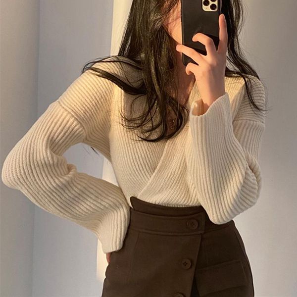 

women's sweaters alien kitty women sweater v-neck for autumn winter 2021 fashion solid long sleeve outwear bottoming pullover femal, White;black