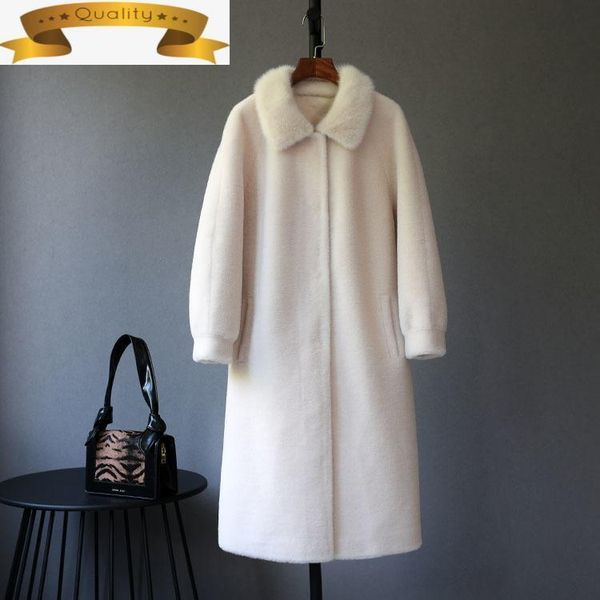 

women's fur & faux coat 2021 real female 100% wool winter clothes women warm mink collar woman jacket ropa de mujer las11088 pph1494, Black