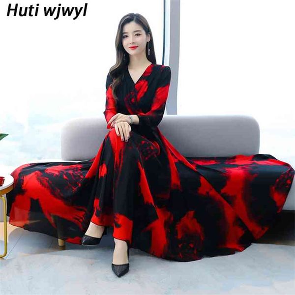 

vintage boho 4xl plus size midi sundress spring yellow print chiffon beach maxi dress women elegant bodycon party vestidos 210528, Black;gray