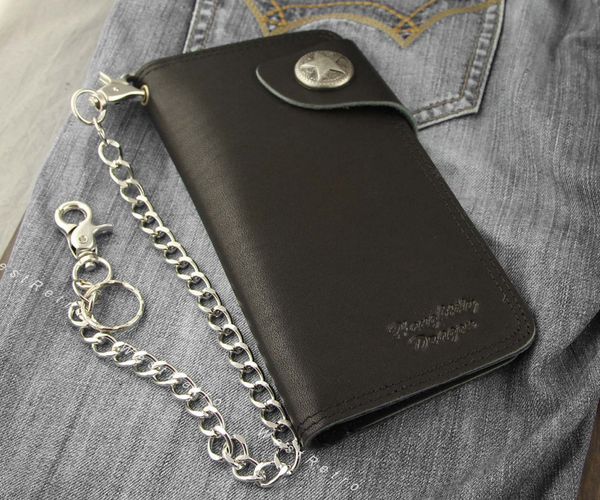 

trucker rocker biker chain blacks, genuine leather, rider-wallet with chain, Red;black