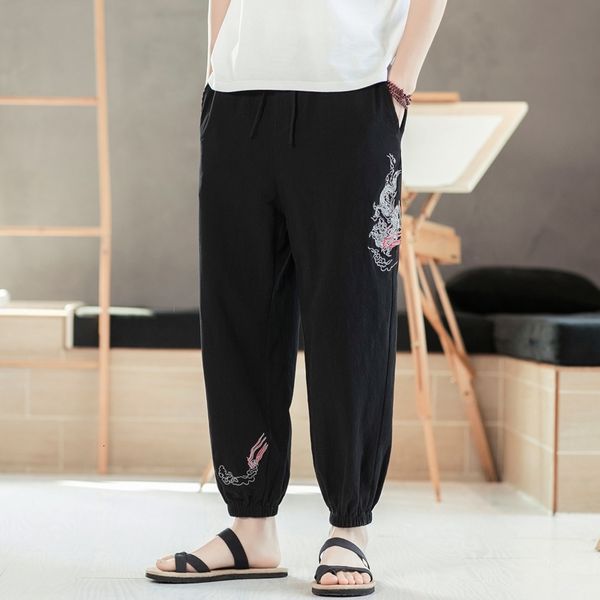 

men's pants casual men vintage embroidery harem mens big size jogging trousers male sweatpants harajuku streetwear 5xl 3eoc, Black