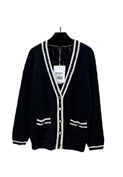 

2022 spring milan runway sweaters v neck long sleeve women's sweater high end jacquard cardigan women designer sweater 1206-10, White;black