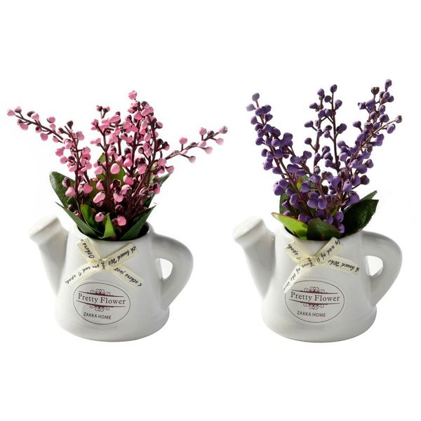 

artificial flower plant flowering shoots silk cloth for home garden farmhouse decor fake flower+ceramic small pot vase bonsai decorative flo
