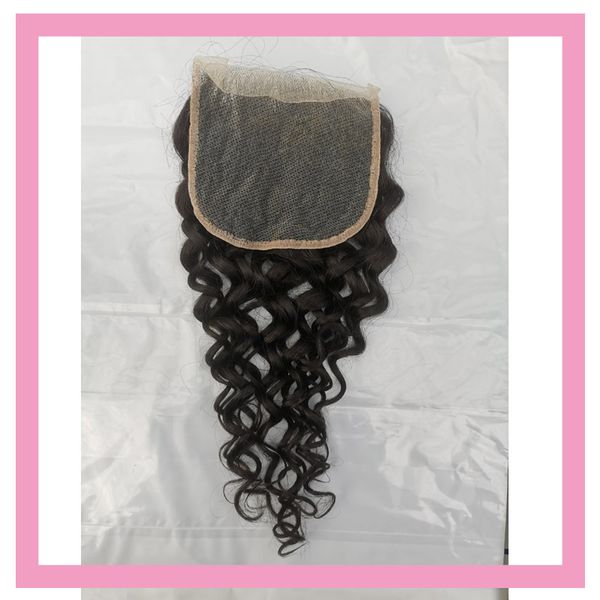

brazilian human virgin hair 5x5 lace closure water wave five by 5 closures middle threee part curly natural color, Black;brown