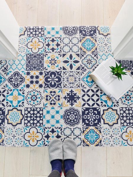 

carpets customize imitation flower tile wire loop floor mat entrance carpet anti-slip dust removal waterproof bathroom door