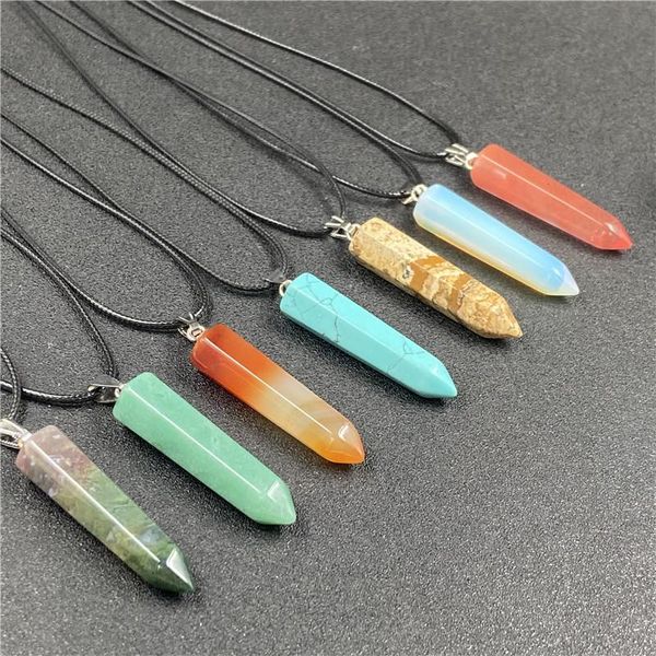 

chokers reiki healing crystal quartz pendulum hexagon pillar pendant stone rope chain necklace wholesale charms jewelry for women men, Golden;silver
