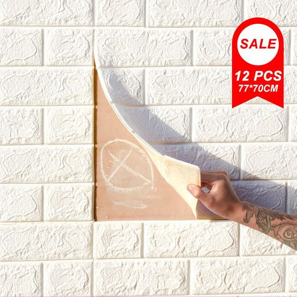 

wallpapers 12 pcs 3d wall stickers imitation brick anti-collision sponge sticker mural bedroom decorative