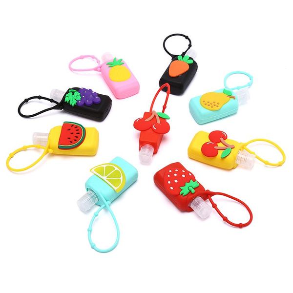 

storage bottles & jars silicone cute cartoon fruits mini hand sanitizer bottle empty detachable cover travel portable with holder 30ml