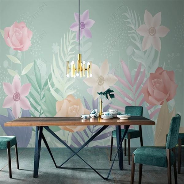 

nordic minimalist tropical plant mural wallpaper for living room flower rose small fresh background wall papers home decor wallpapers