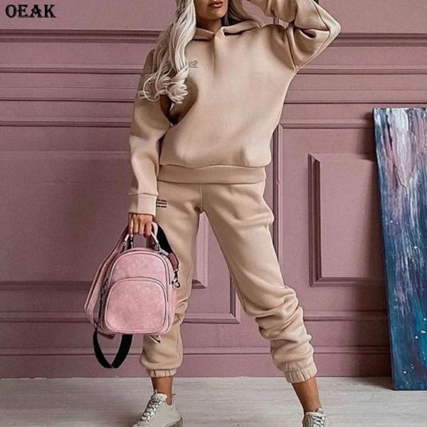 

running sets two piece casual fleece tracksuit women's oversized hooded long sleeve women hoodie suit winter solid sport pants lady set, Black;blue