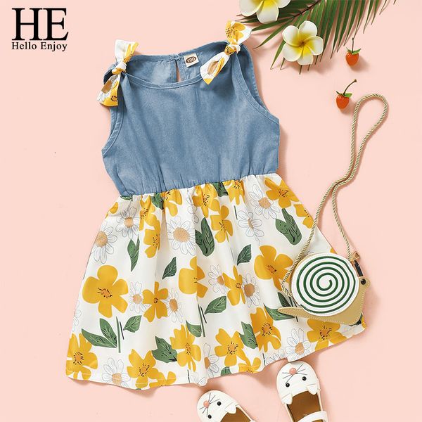 

girl's dresses children's girls party clothing summer girl short-sleeved jeans printing 92ya, Red;yellow