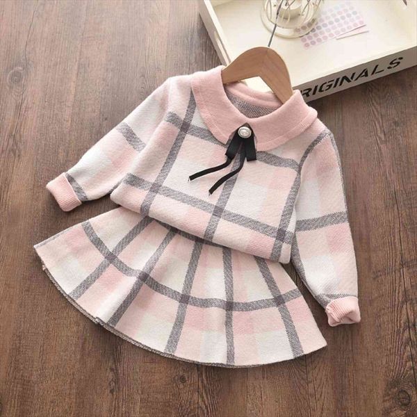 

girl casual kids winter warm dresses knitting sweater and skirts 2pcs outfits fall long sleeve children clothes set, Red;yellow
