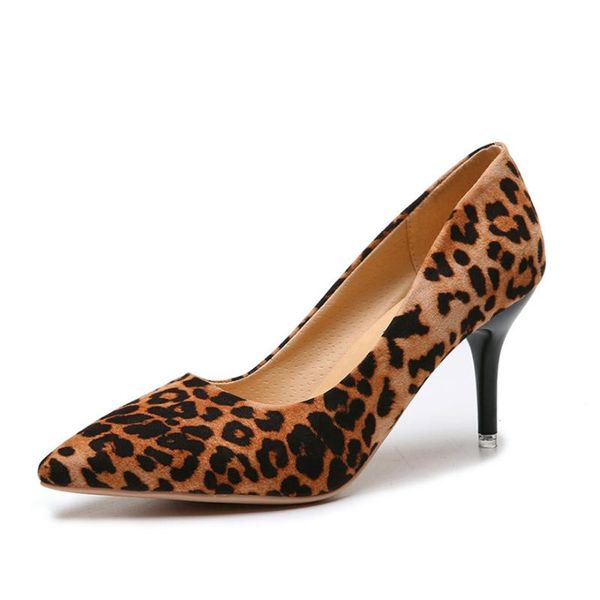 

dress shoes large size 35-44 leopard women pointed toe pumps flock leisure high heels boat wedding tenis feminino 8cm, Black