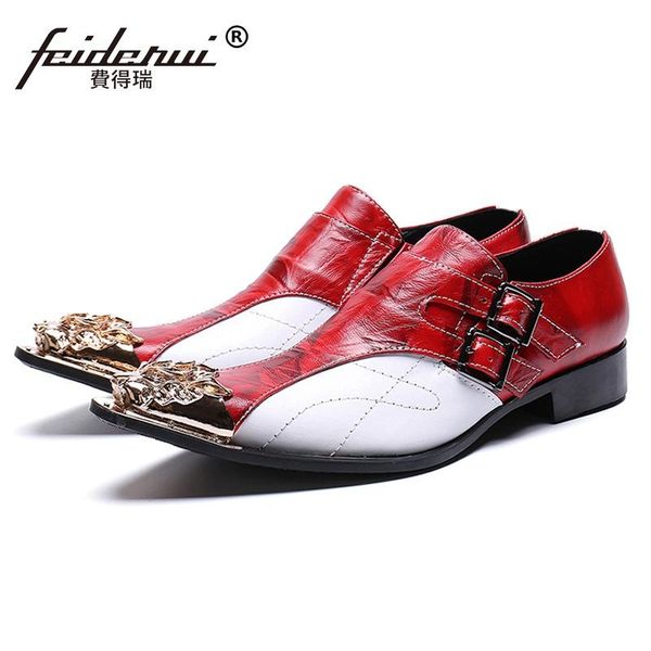 

dress shoes arrival pointed toe man formal footwear genuine leather metal tipped monk straps men's handmade party sl450, Black