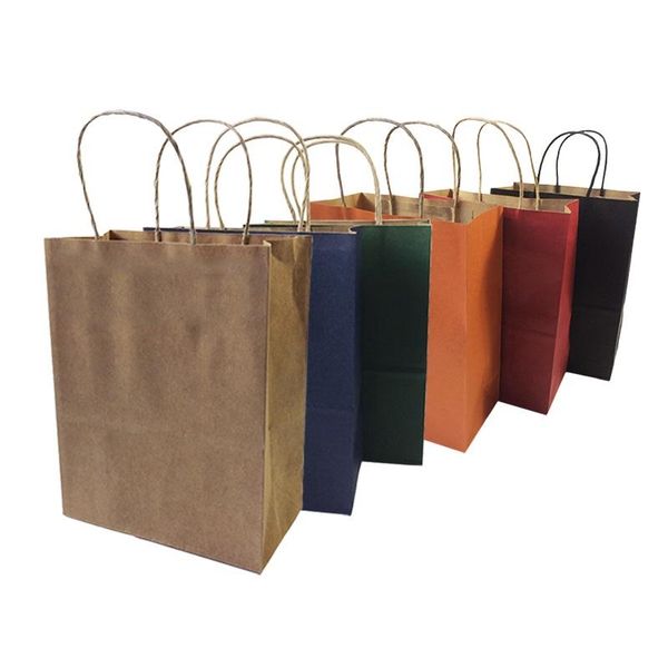 

gift wrap 10 pcs/lot natural kraft paper bag with handle party recyclable bags environmental protection 27*21*11cm