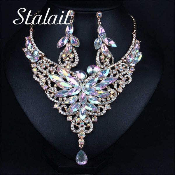 

ethic ab color crystal jewelry sets for women heart wing jewelry set wedding crystal party bridal dubai necklace jewelry h1022, Silver