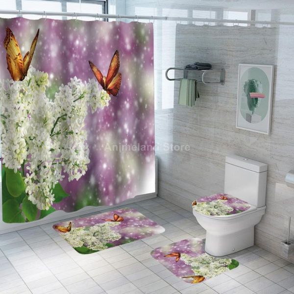 

shower curtains butterfly curtain flower fantasy with non slip rug mat bathroom waterproof polyester hooks