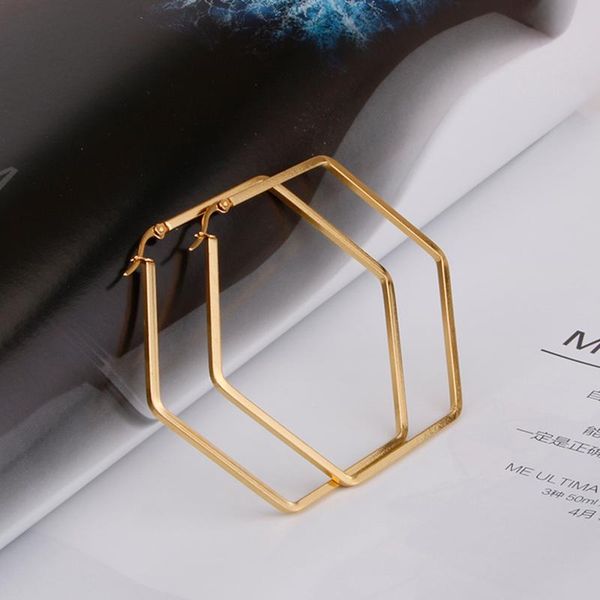 

hoop & huggie gold color stainless steel big earring for women shape geometry wholesale ear accessories fashion jewelry 2021, Golden;silver