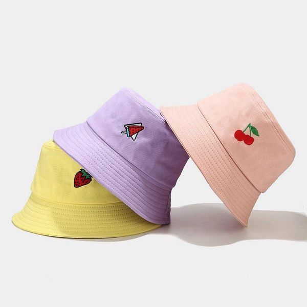 

wide brim hats sun hat fisherman's fruit pattern outdoor simple basin versatile embroidered, Blue;gray
