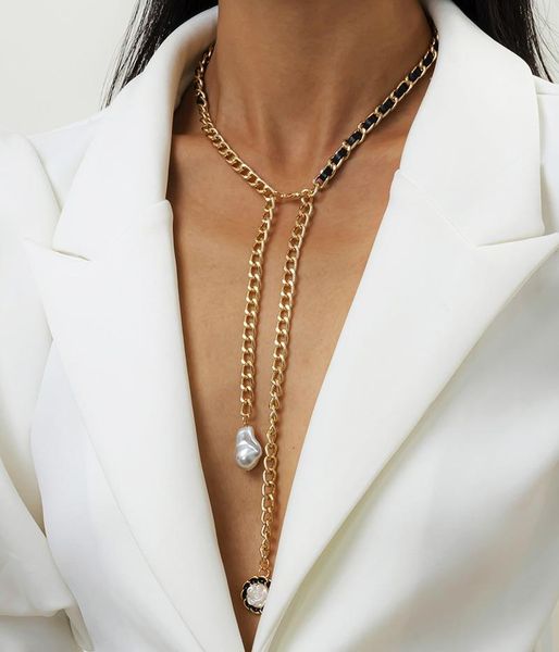 

pendant necklaces xingge creative metal chunky curb chain necklace for women high street asymmetric pearl flower jewelry dropship, Silver