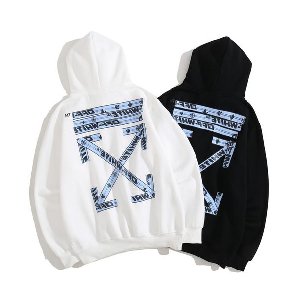 

men's ow white off arrow and women's trendy loose plush hoodie, Black