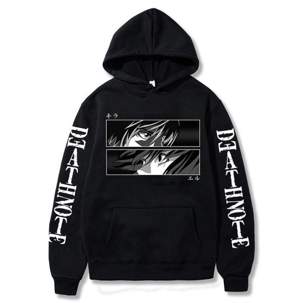 

men's hoodies & sweatshirts anime japan death note yagami light men women harajuku manga graphic oversized long sleeved hiphop streetwe, Black