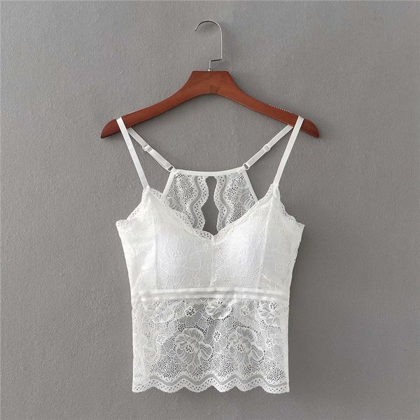 

women solid sling chic lady backless hollow out white lace female fashion black home style camis femme 210421