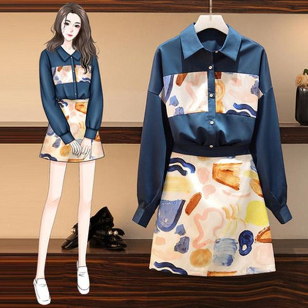 

two piece dress yuzacdwx fashion plus size women's clothing spring summer 2 set women slim printed shirt skirt two-piece suit femme, White