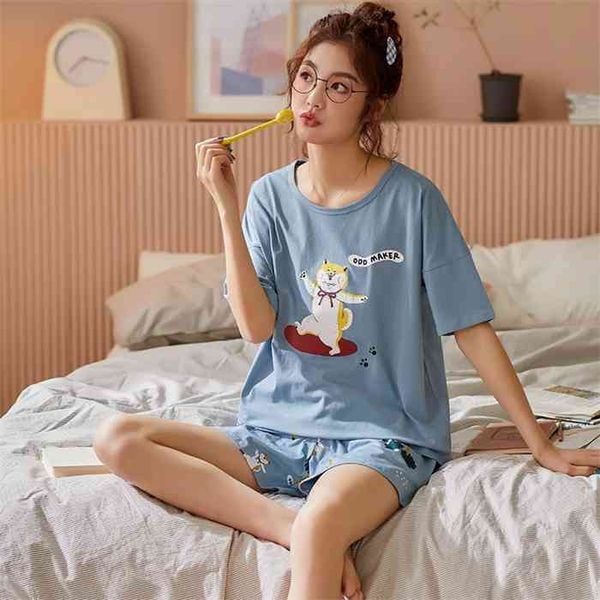

bzel spring ladies sleepwear sets blue pajamas lovely womens home wear soft cotton nightwear short sleeves pyjamas pijama -xxl, Black;red