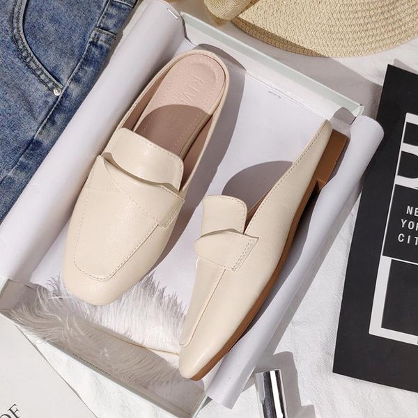 

slippers women's outdoor flat muller fashion sandals 2021 leather shoes, Black