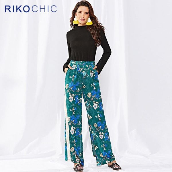 

women's pants & capris rikochic 2021 pleated satin long women elegant floral loose flared fall high waist wide leg trousers c408, Black;white