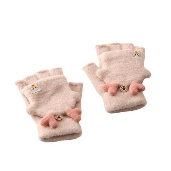 

children fingerless gloves fashion knitted girls accessories winter warm flip cap plus velvet cute cartoon student 3-8y boys b9086, White