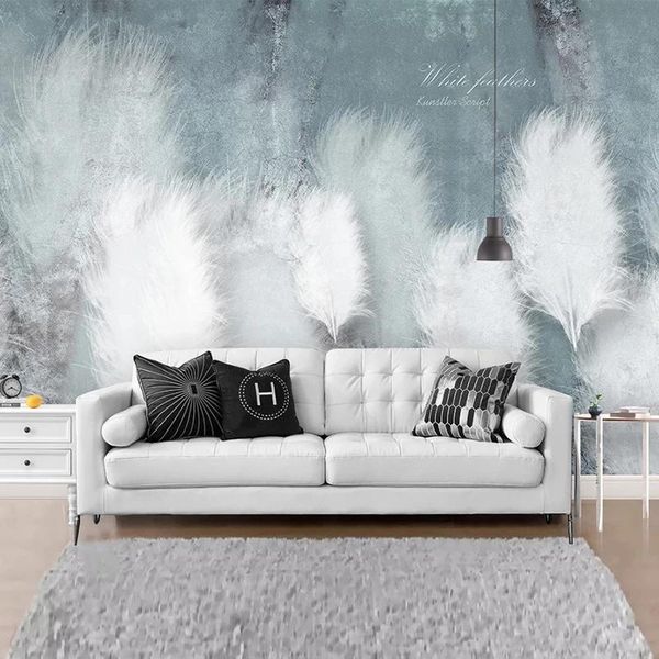 

custom 3d self adhesive wallpaper blue feather romantic abstract art mural nordic modern bedroom sofa tv background wall canvas wallpapers