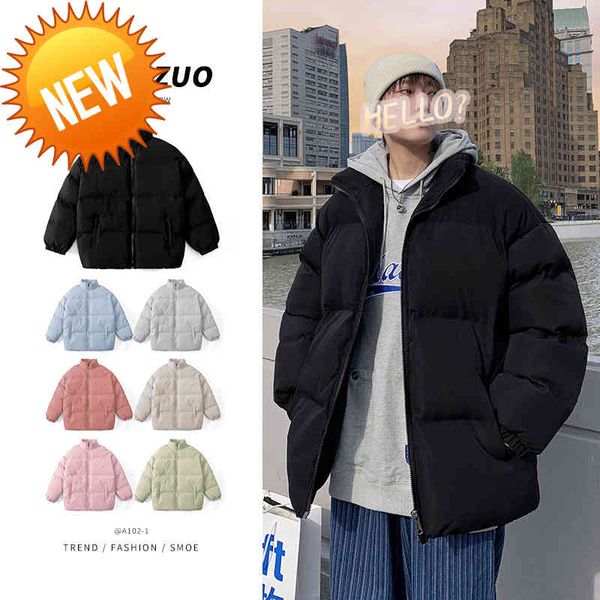 

winter coat mens warm parkas streetwear cotton coats thick clothes bread jacket casual short padded stand-collar, Black