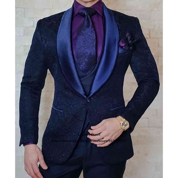 

men's suits & blazers classic jacquard vintage formal business 3 piece male slim wedding groom blazer terno masculino (jacket+vest, White;black